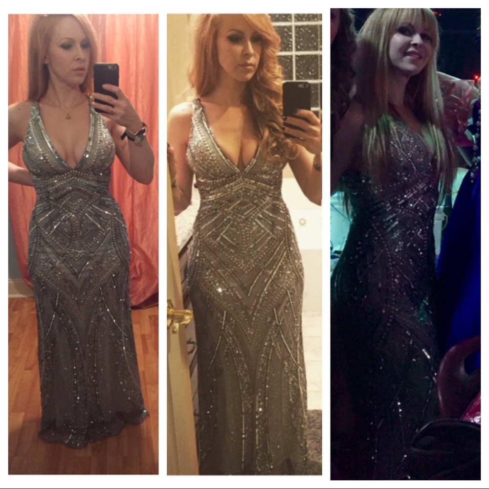 Silver sequin & hand- beaded sparkly formal dress.